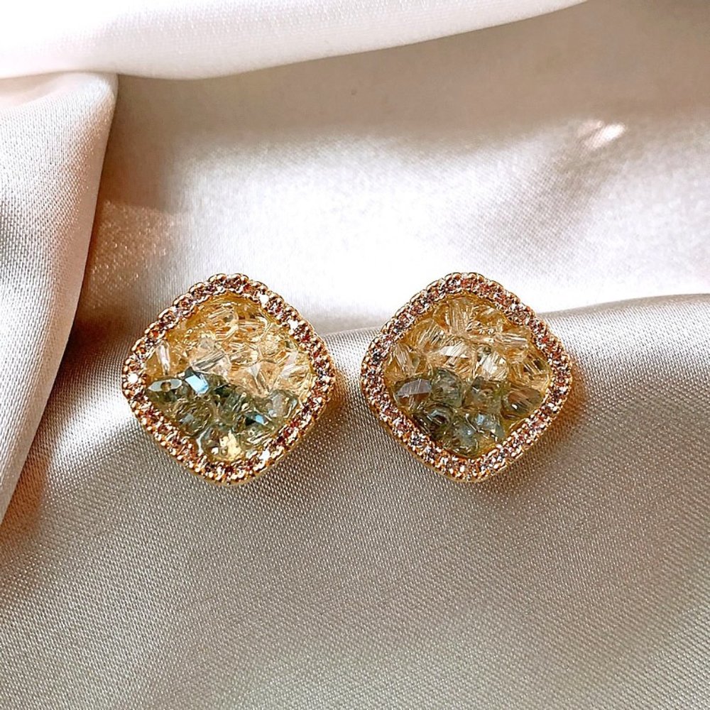 GOLICC Block Rhinestone Earrings